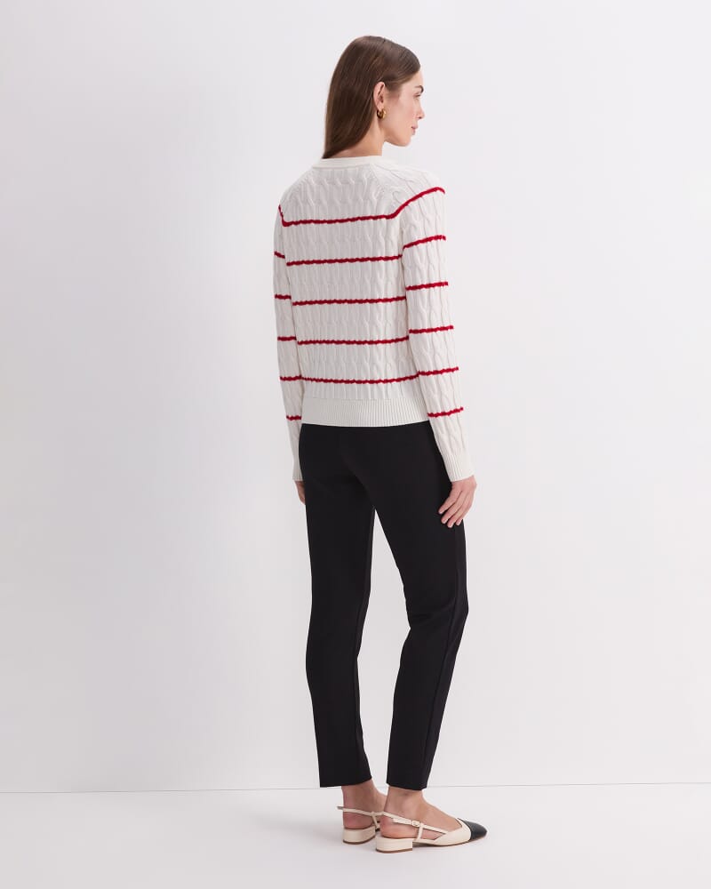 Merino Cable Cardigan in WHITE/RED