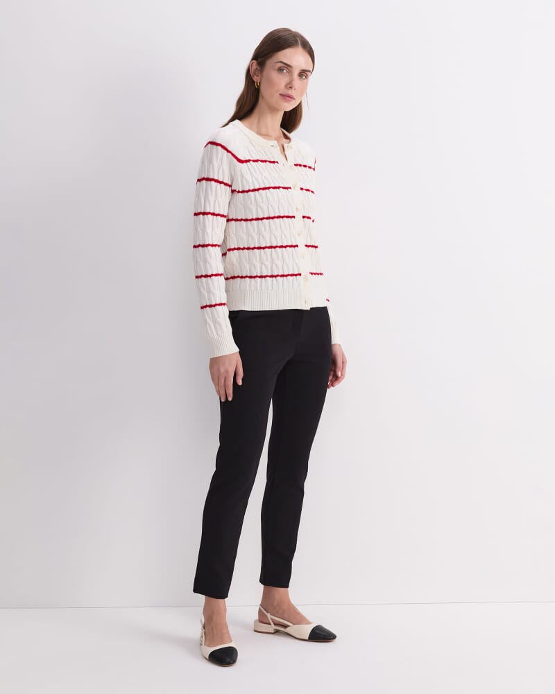 Merino Cable Cardigan in WHITE/RED