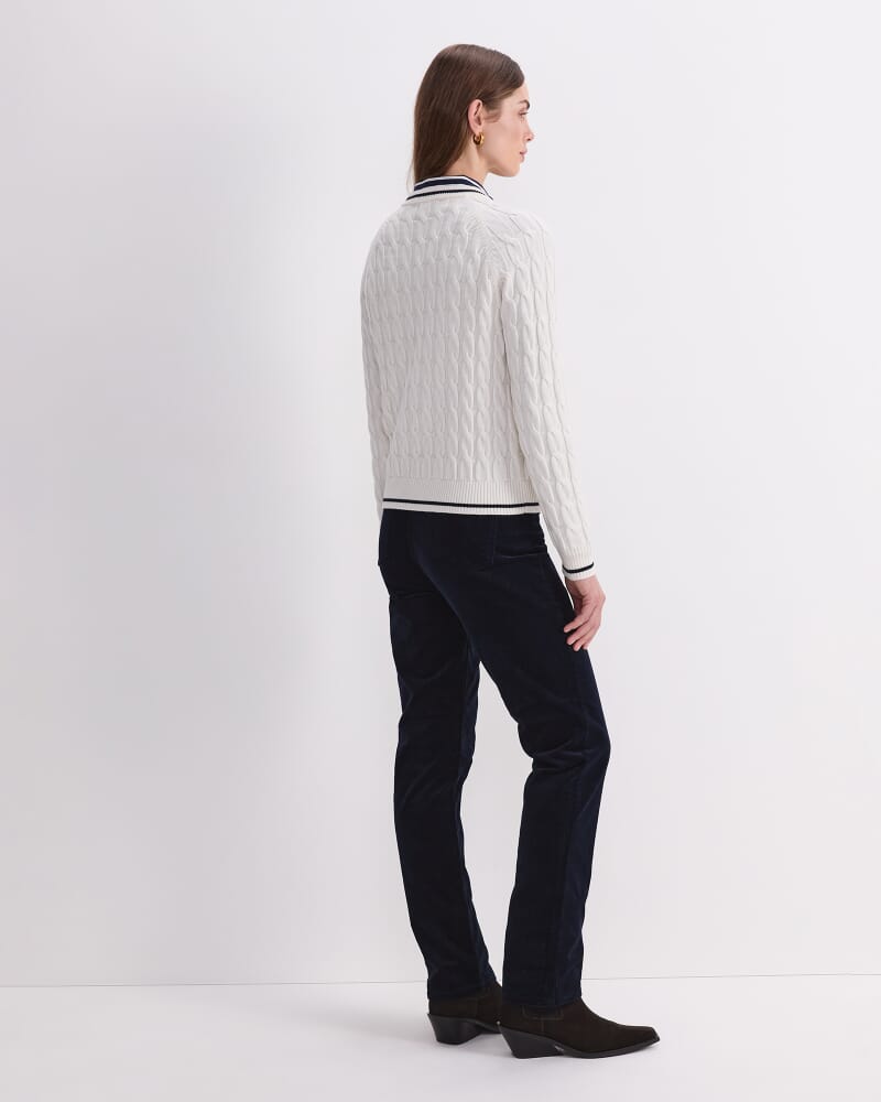 Merino Cable Cardigan in WINTER WHITE/ NAVY