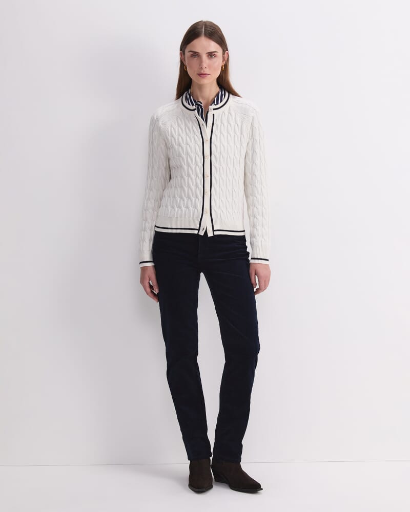 Merino Cable Cardigan in WINTER WHITE/ NAVY