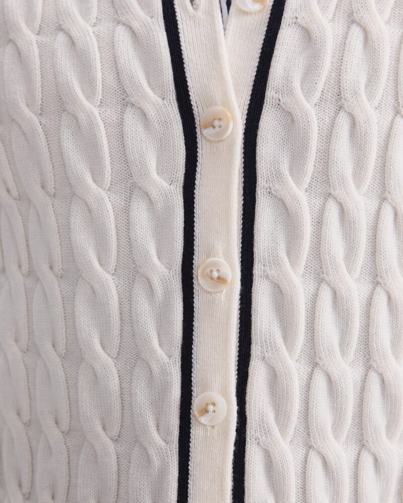 Merino Cable Cardigan in WINTER WHITE/ NAVY