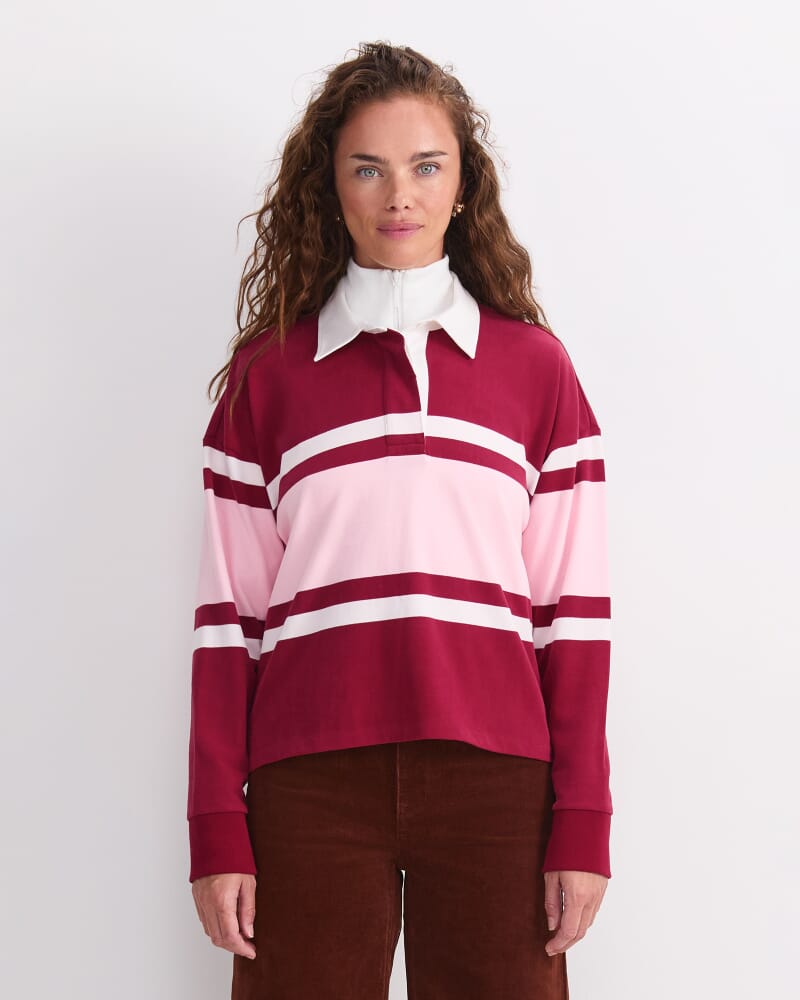 Joanna Cropped Rugby Shirt in WINE