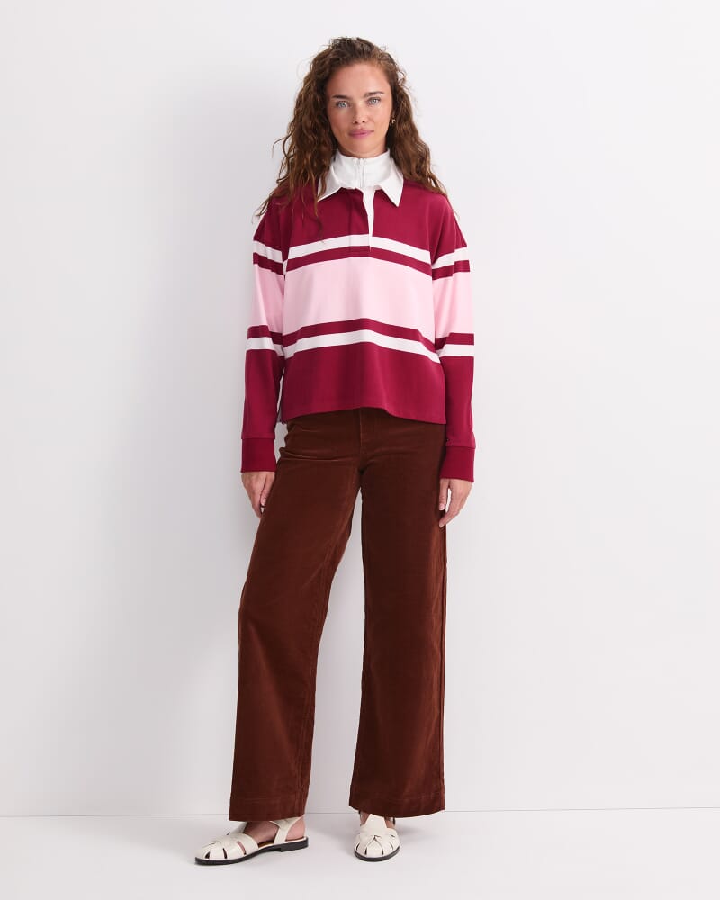 Joanna Cropped Rugby Shirt in WINE