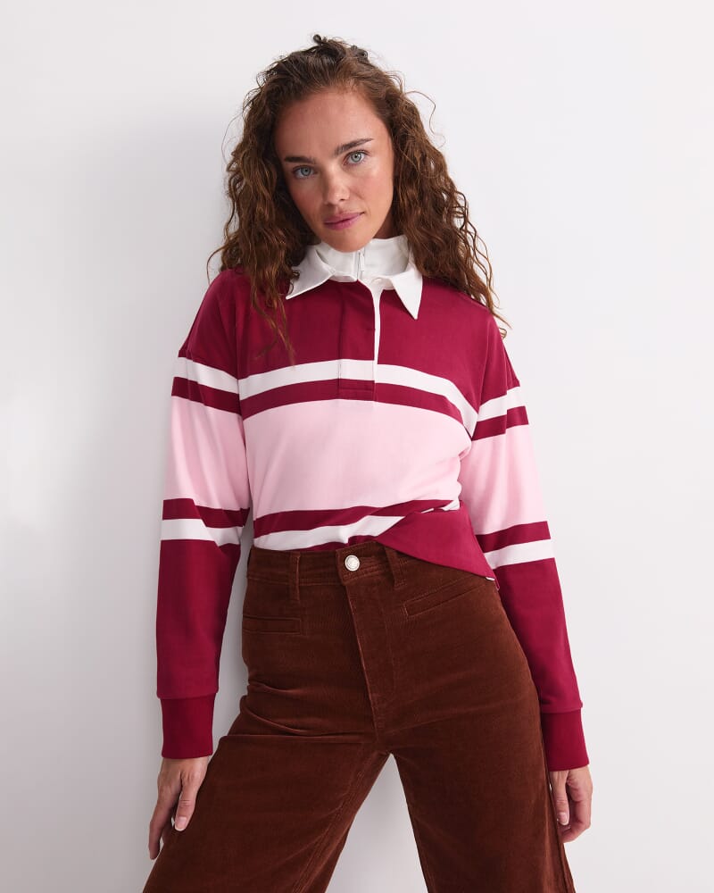 Joanna Cropped Rugby Shirt in WINE