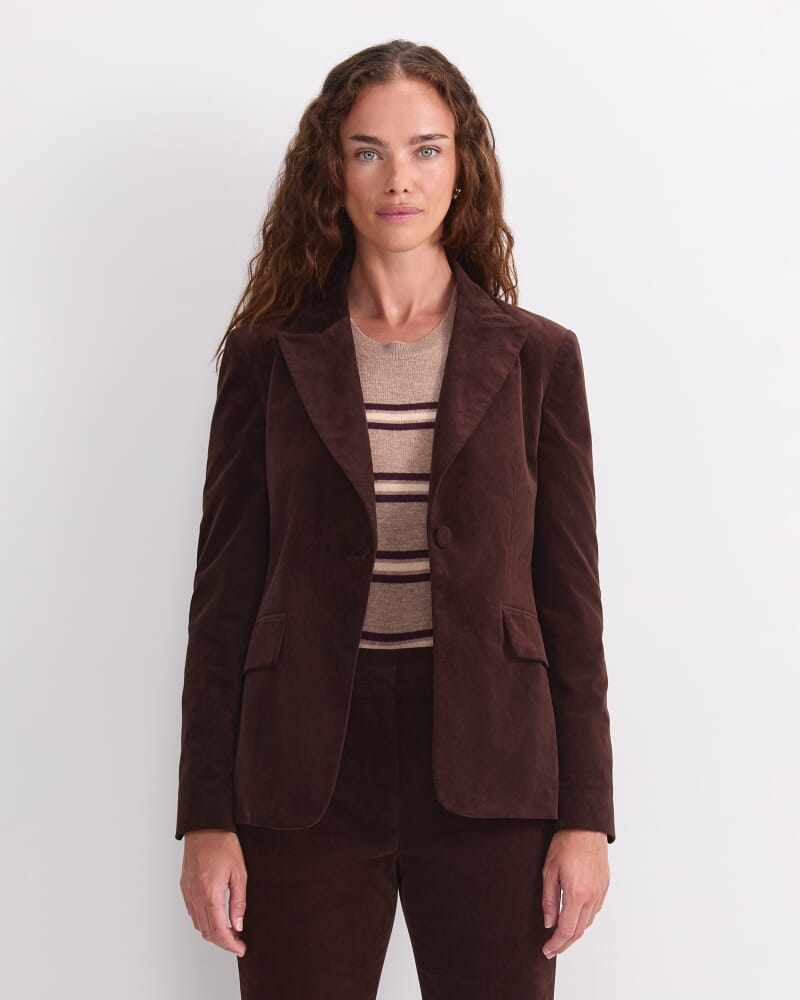 Thea Velvet Blazer in CHOCOLATE