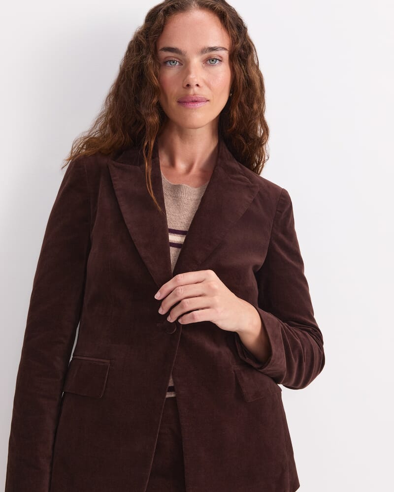 Thea Velvet Blazer in CHOCOLATE