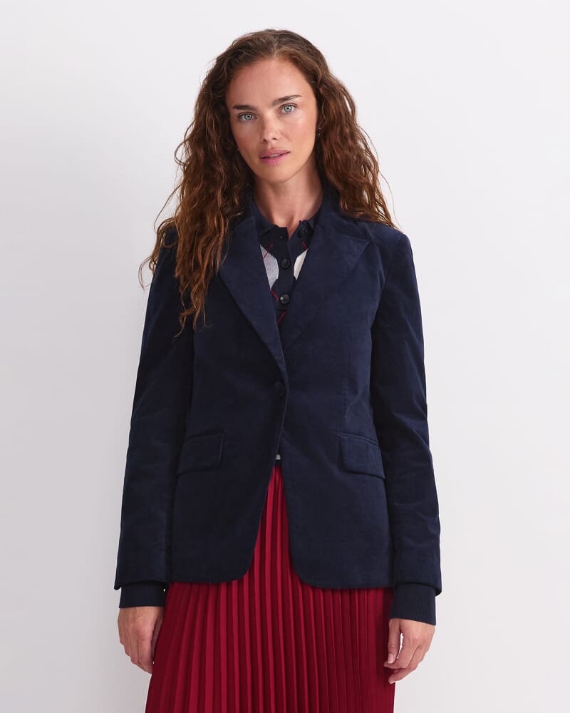 Thea Velvet Blazer in NAVY