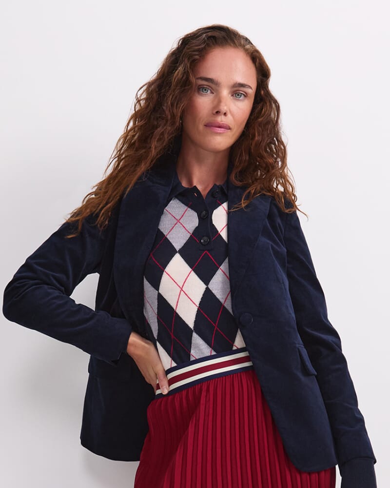 Thea Velvet Blazer in NAVY