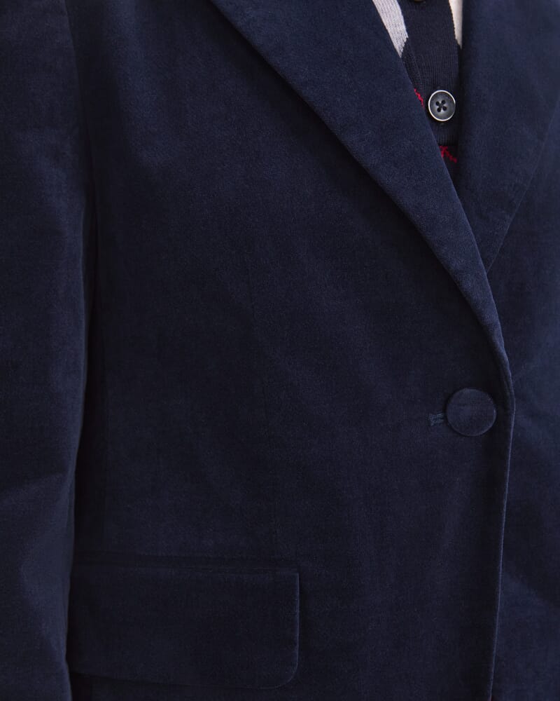 Thea Velvet Blazer in NAVY