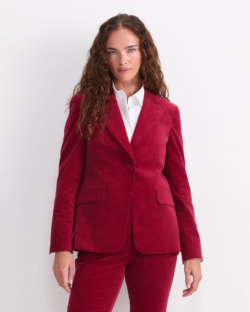Thea Velvet Blazer in WINE
