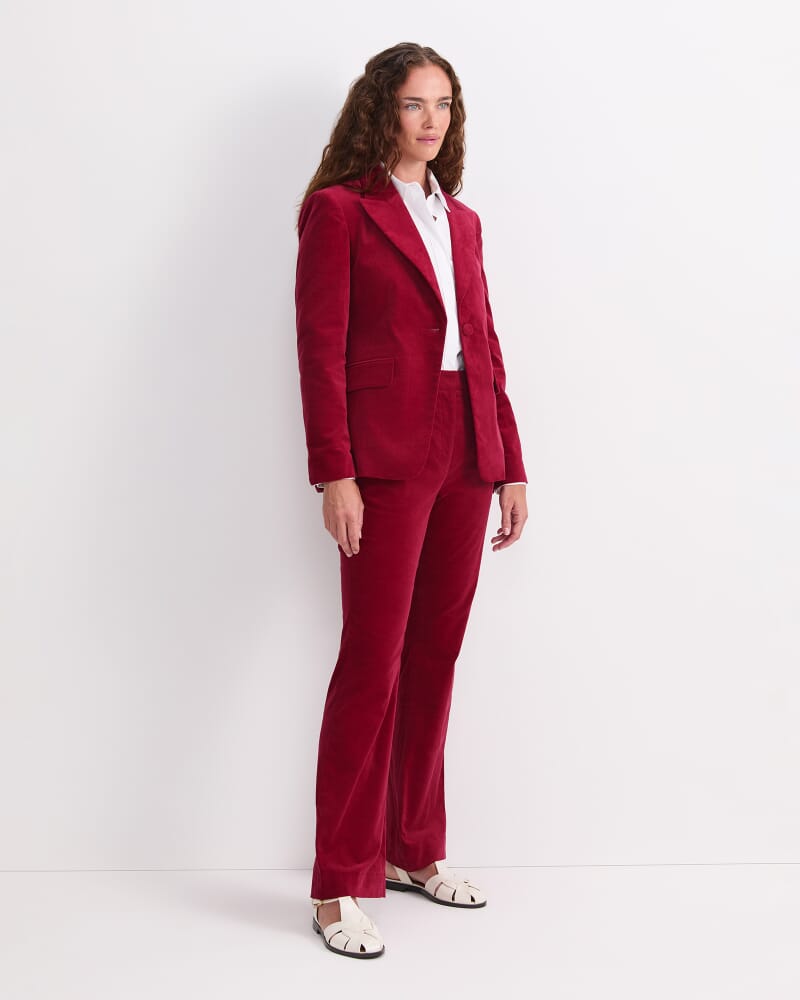 Thea Velvet Blazer in WINE