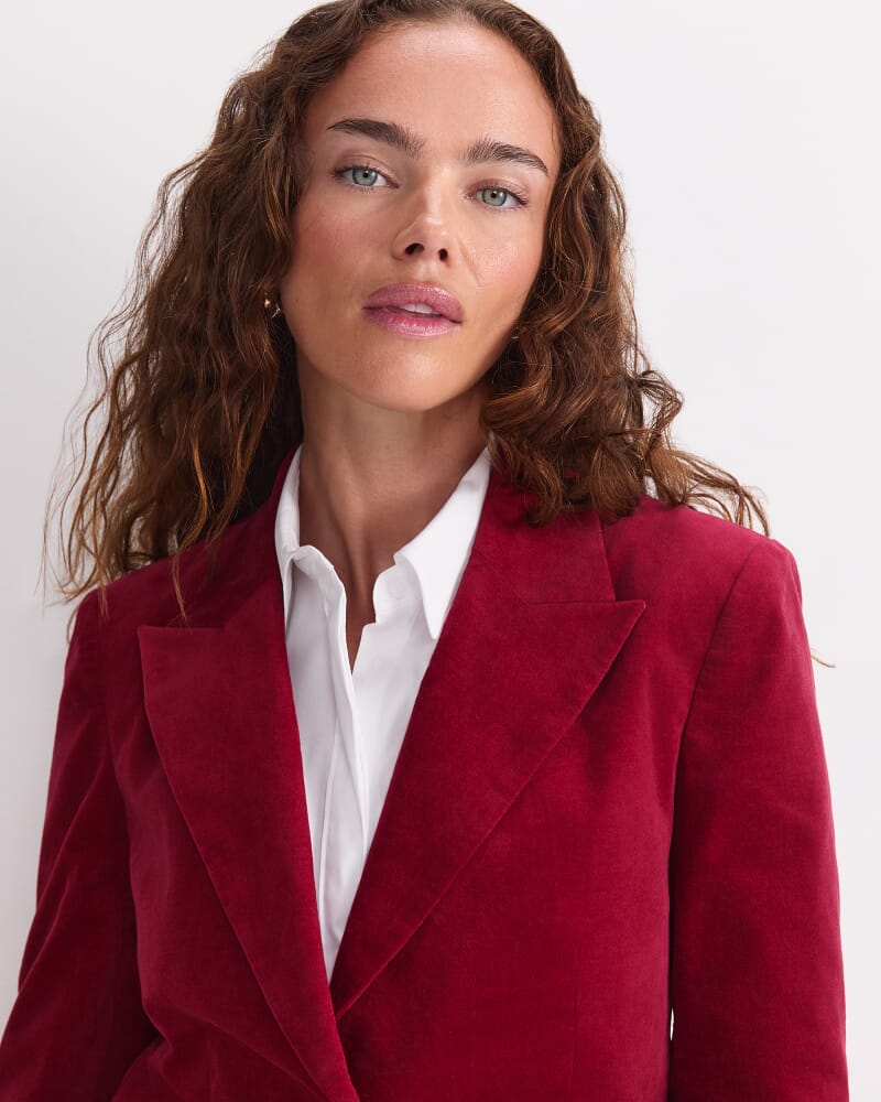 Thea Velvet Blazer in WINE