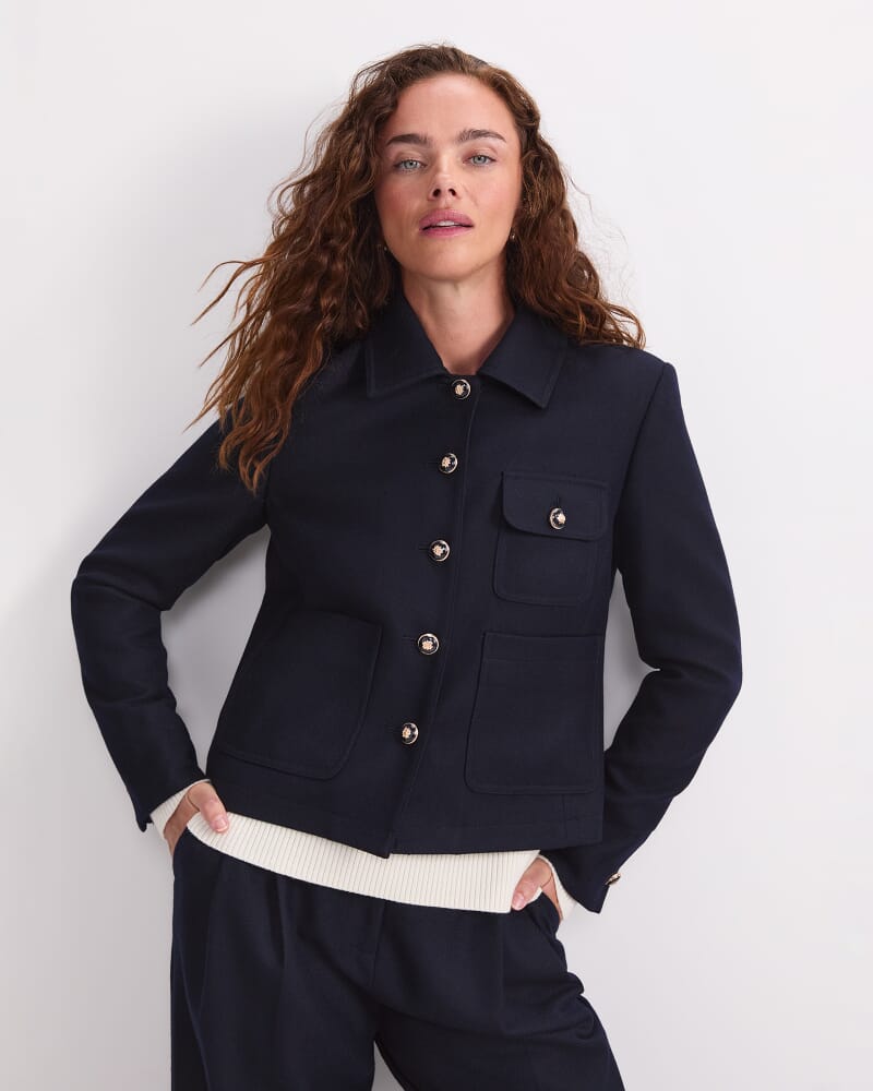 Frankie Twill Cropped Jacket in NAVY