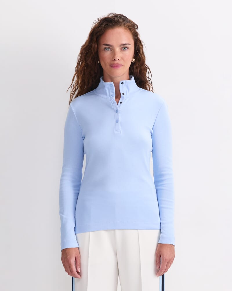 Lucy Snap Funnel Neck Top in BLUE