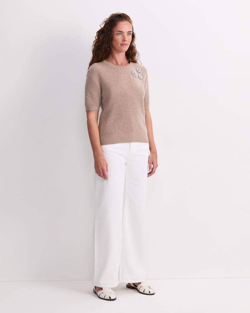 Pearl Embellished Tee in OATMEAL