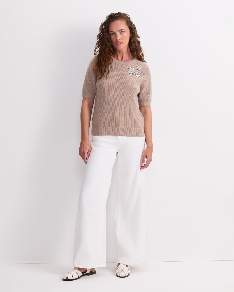 Pearl Embellished Tee in OATMEAL