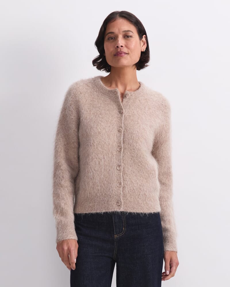 Alpaca Blend Cropped Cardigan in OATMEAL