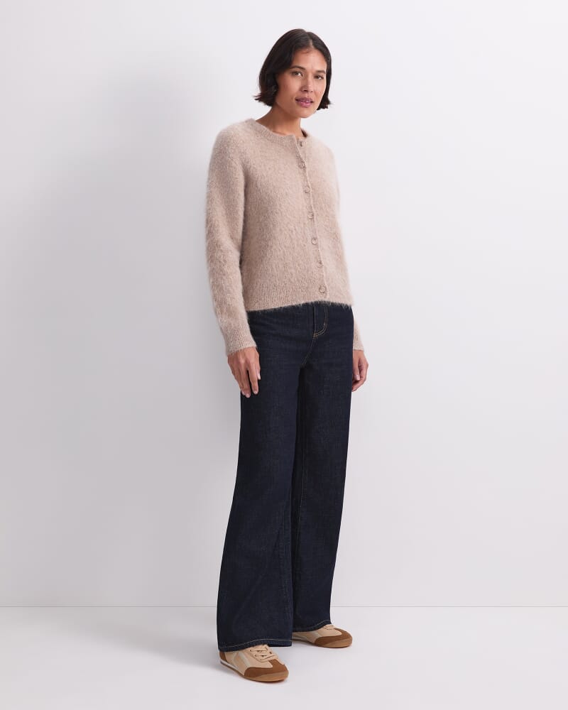 Alpaca Blend Cropped Cardigan in OATMEAL