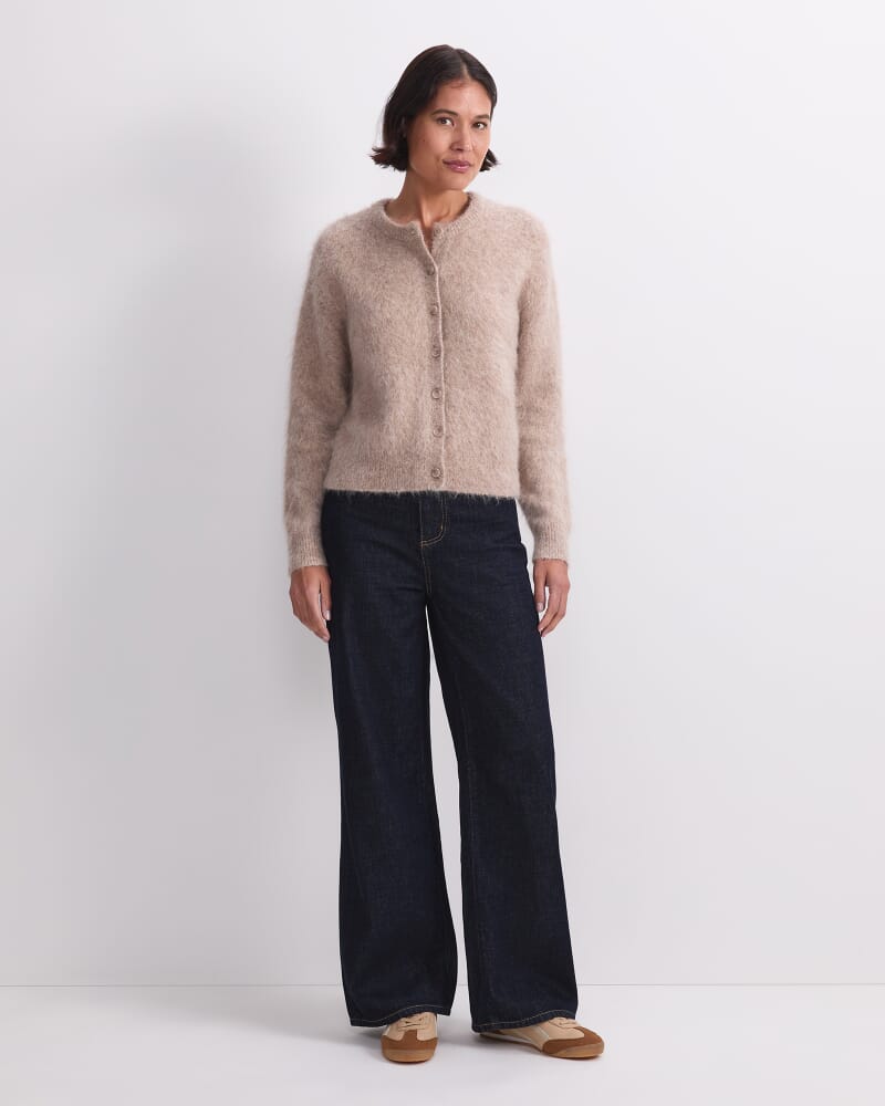 Alpaca Blend Cropped Cardigan in OATMEAL