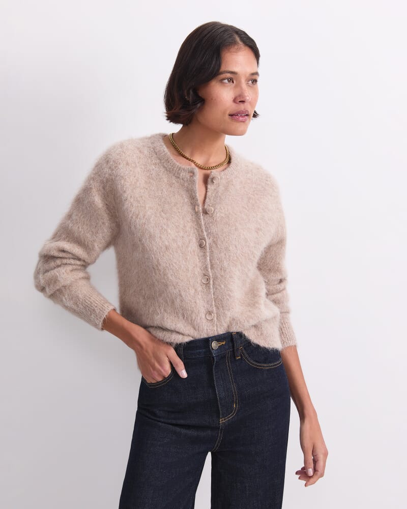 Alpaca Blend Cropped Cardigan in OATMEAL