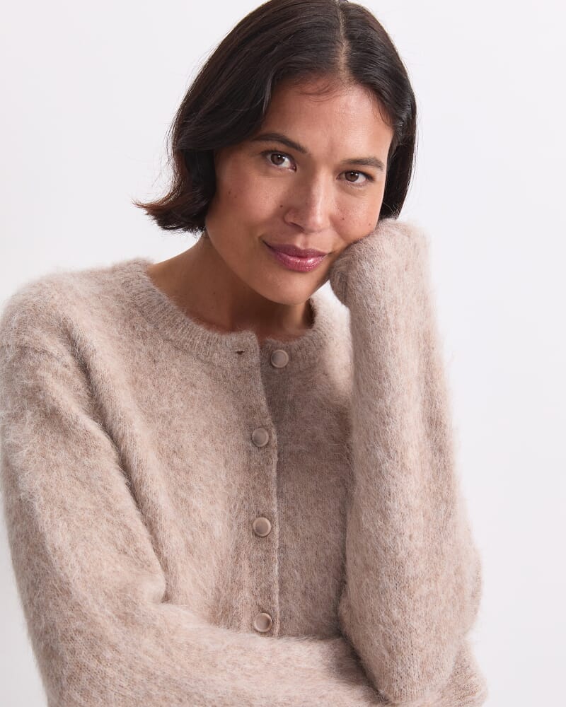 Alpaca Blend Cropped Cardigan in OATMEAL