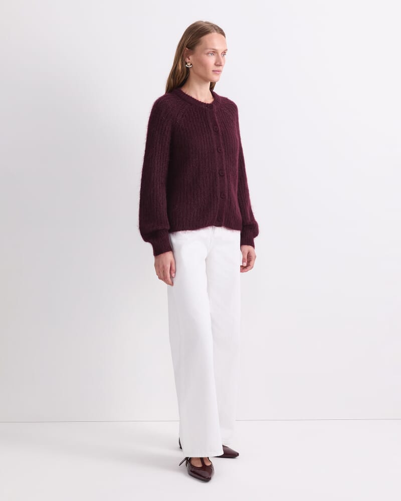 Tatiana Mohair Twist Cardigan in WINE