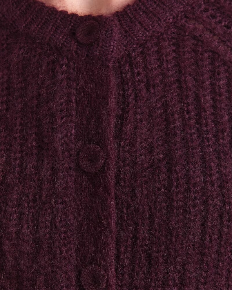 Tatiana Mohair Twist Cardigan in WINE