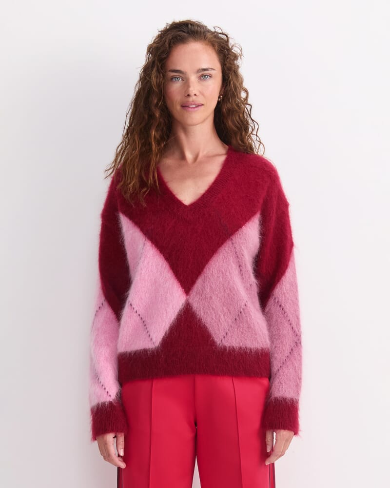 Tatiana Mohair Argyle Knit in WINE