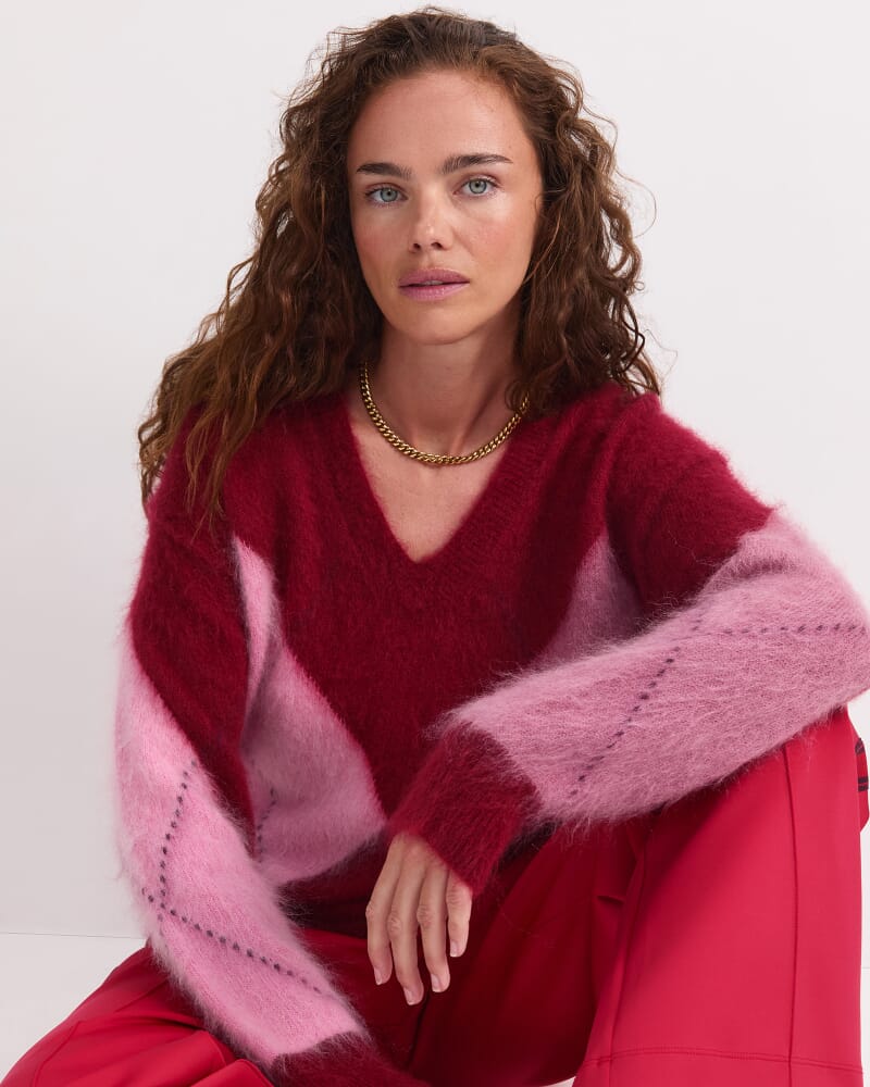 Tatiana Mohair Argyle Knit in WINE