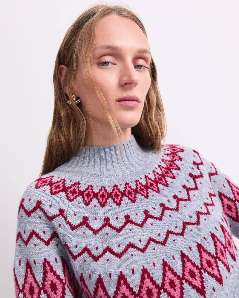 Sunshine Jacquard Sweater in GREY MELANGE