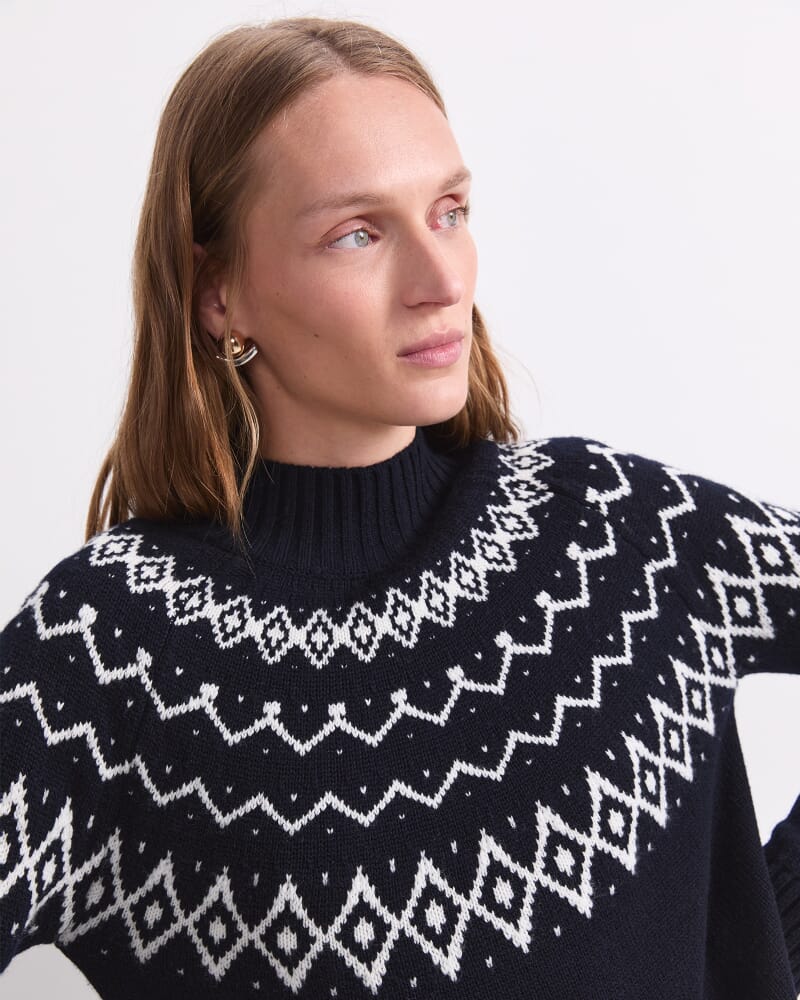 Sunshine Jacquard Sweater in NAVY/WHITE