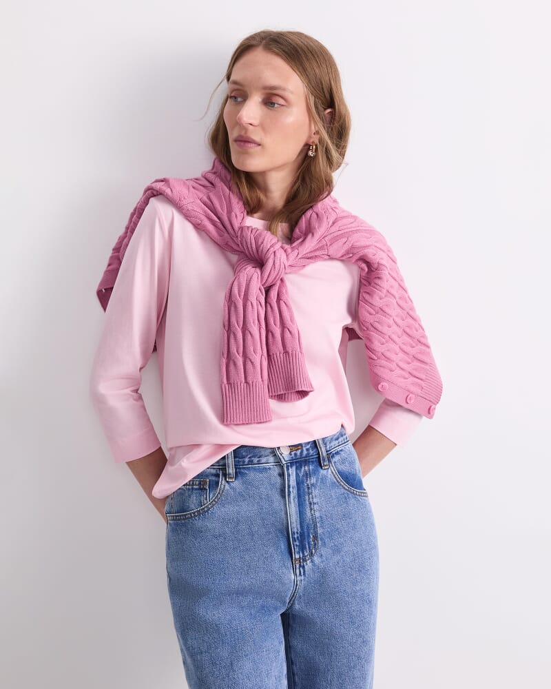 Mercerised Cotton Half Sleeve Tee in DUSTY PINK