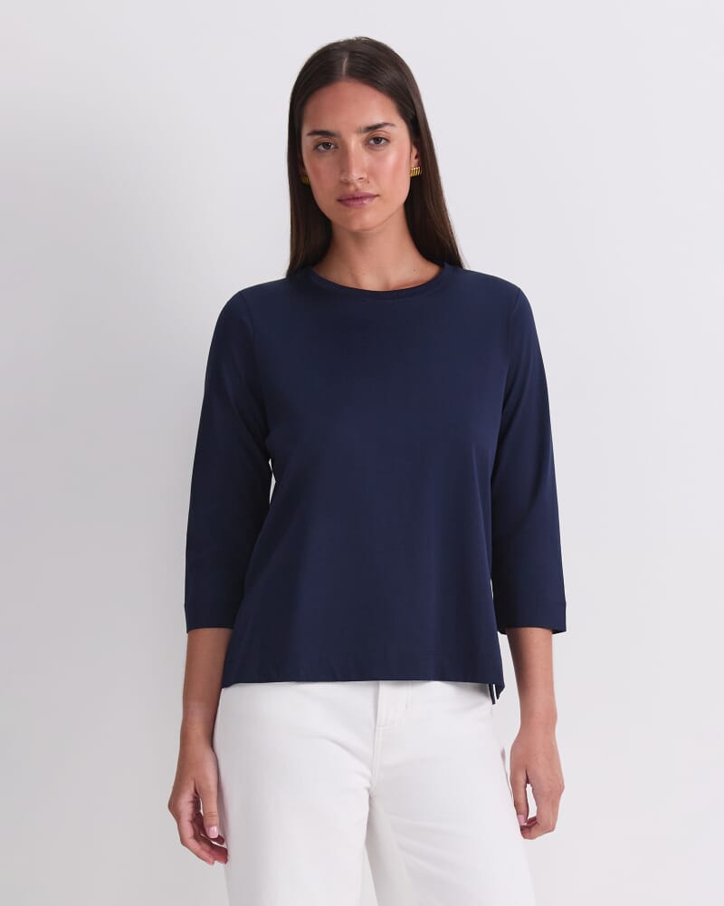 Mercerised Cotton 3/4 Sleeve Tee in NAVY