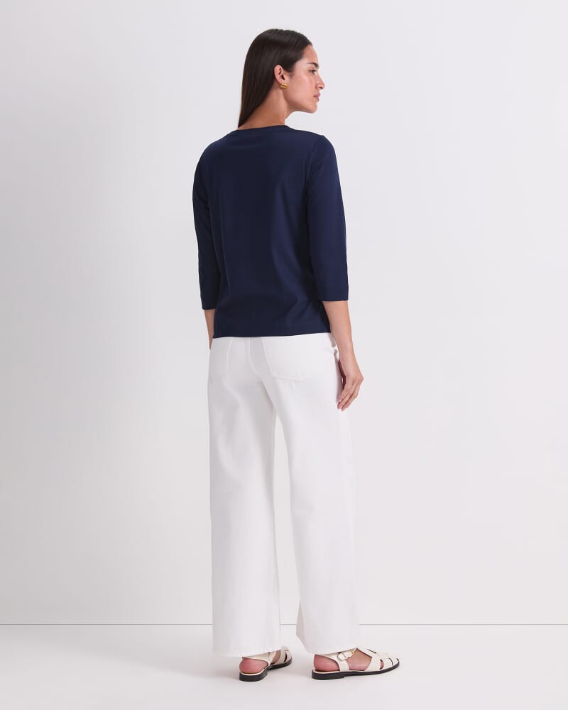 Mercerised Cotton 3/4 Sleeve Tee in NAVY
