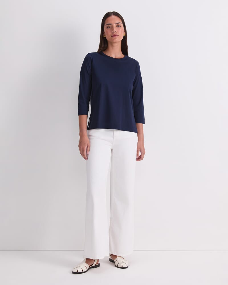 Mercerised Cotton 3/4 Sleeve Tee in NAVY
