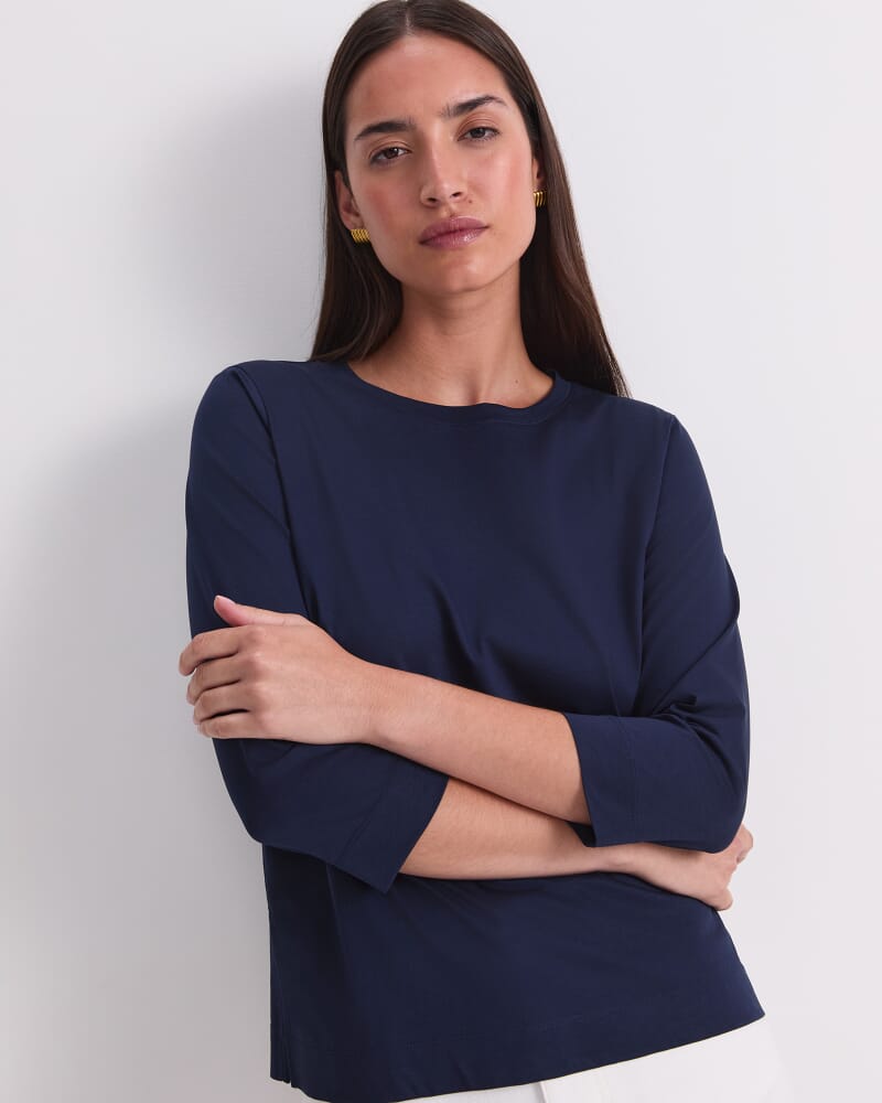 Mercerised Cotton 3/4 Sleeve Tee in NAVY