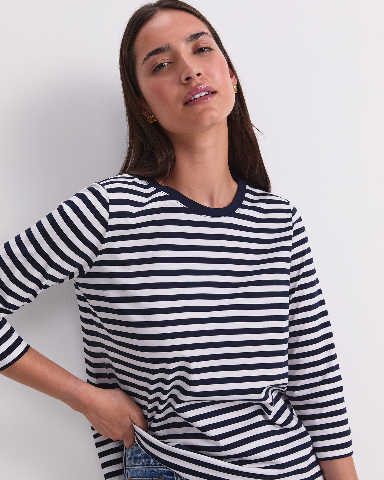 Mercerised Cotton Three Quarter Sleeve Tee