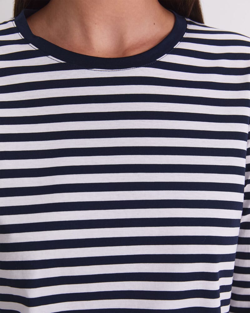 Mercerised Cotton 3/4 Sleeve Tee in NAVY/WHITE