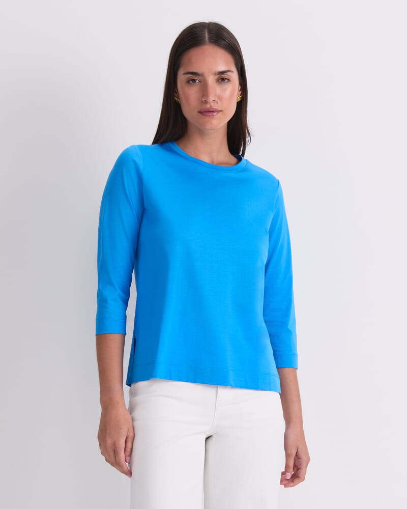 Mercerised Cotton 3/4 Sleeve Tee in PALE BLUE