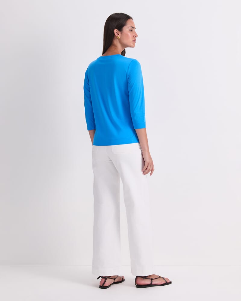 Mercerised Cotton 3/4 Sleeve Tee in PALE BLUE