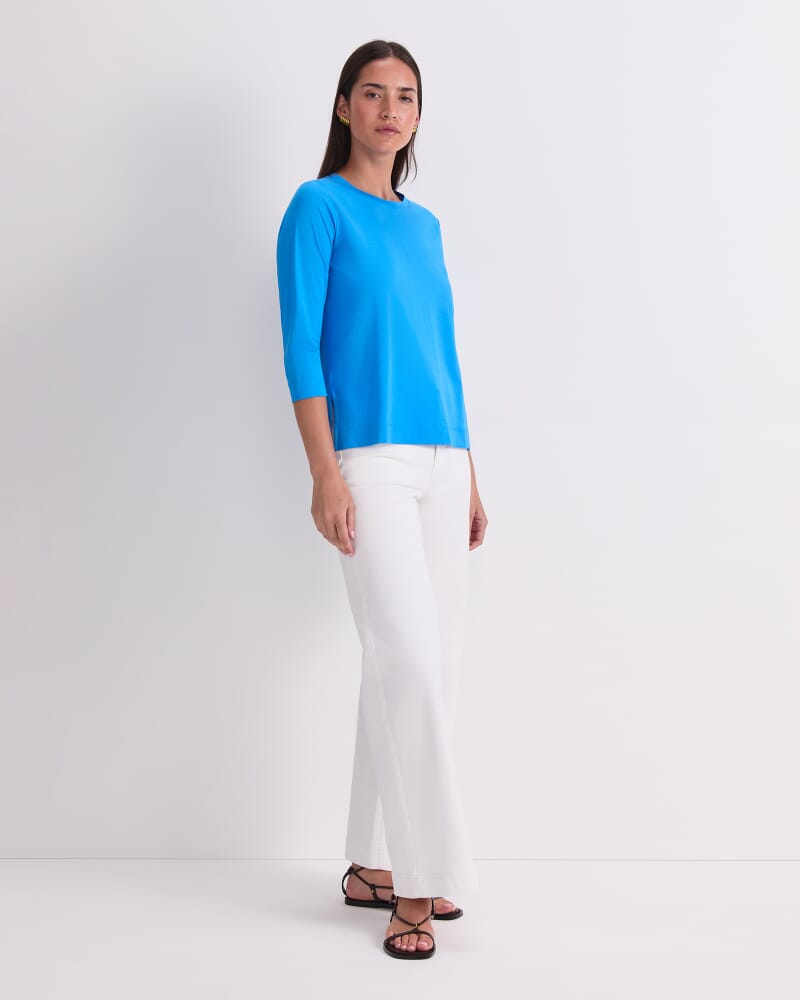 Mercerised Cotton 3/4 Sleeve Tee in PALE BLUE