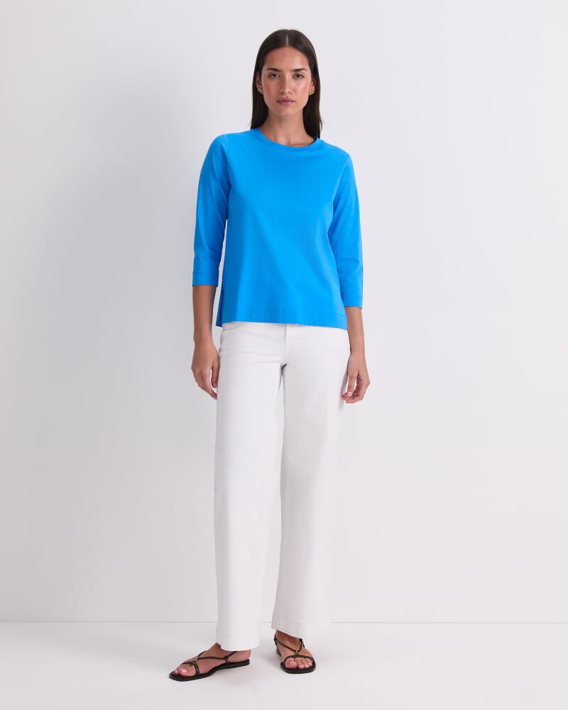 Mercerised Cotton 3/4 Sleeve Tee in PALE BLUE