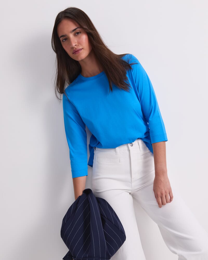 Mercerised Cotton 3/4 Sleeve Tee in PALE BLUE