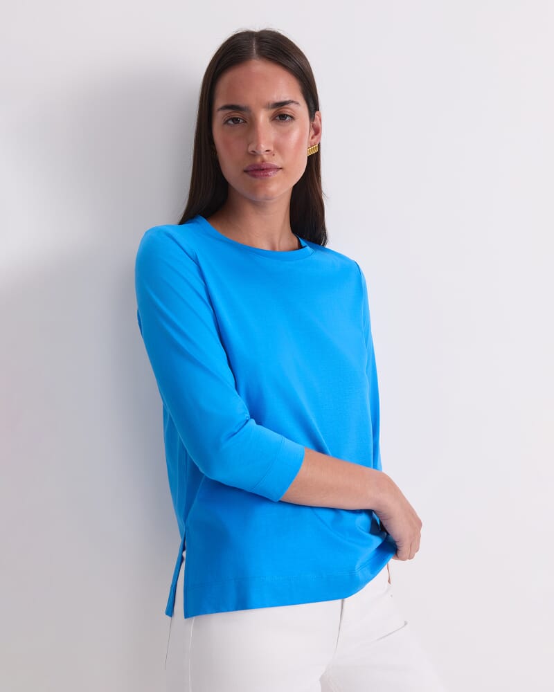 Mercerised Cotton 3/4 Sleeve Tee in PALE BLUE