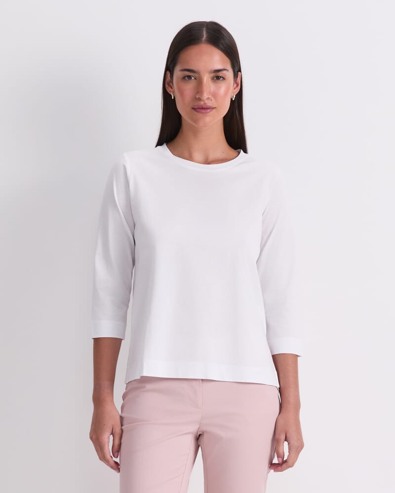 Mercerised Cotton 3/4 Sleeve Tee in WHITE