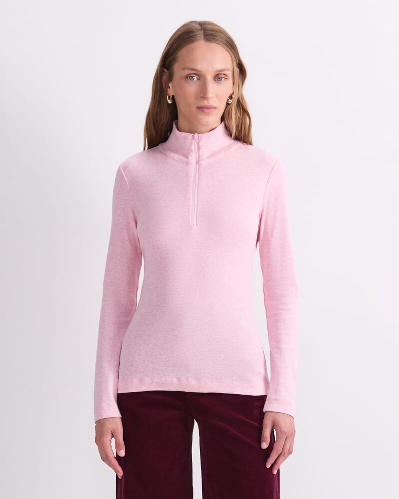 Lucy Zip Funnel Neck in PINK MELANGE