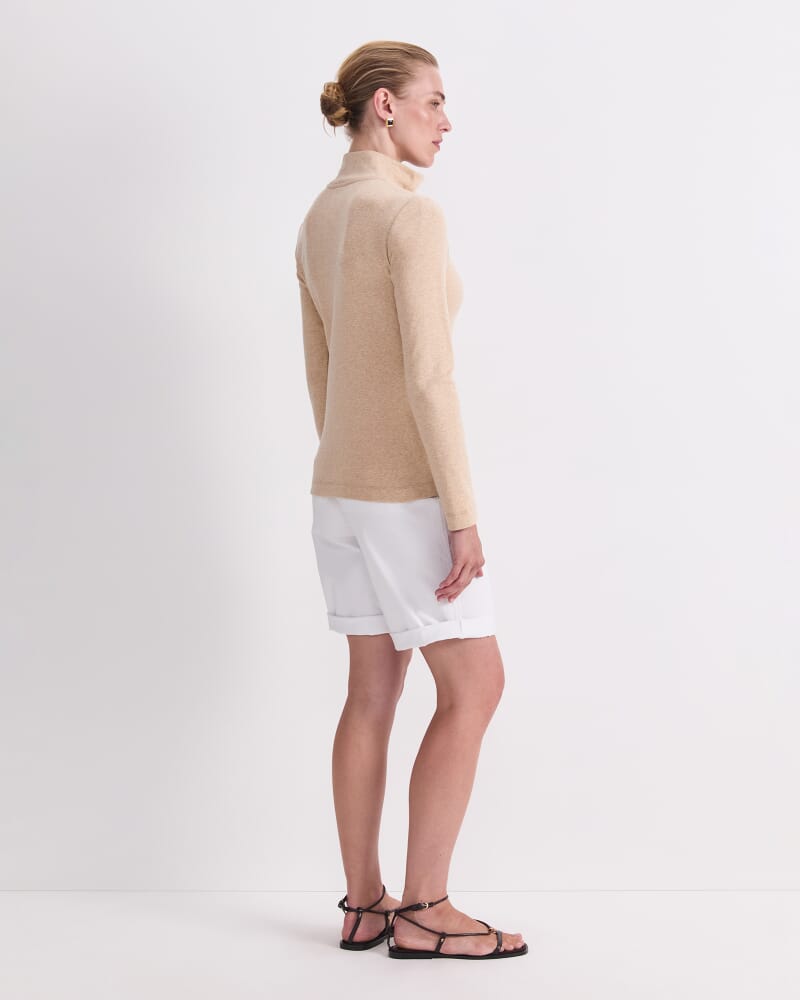 Lucy Zip Funnel Neck Top in CAMEL MELANGE