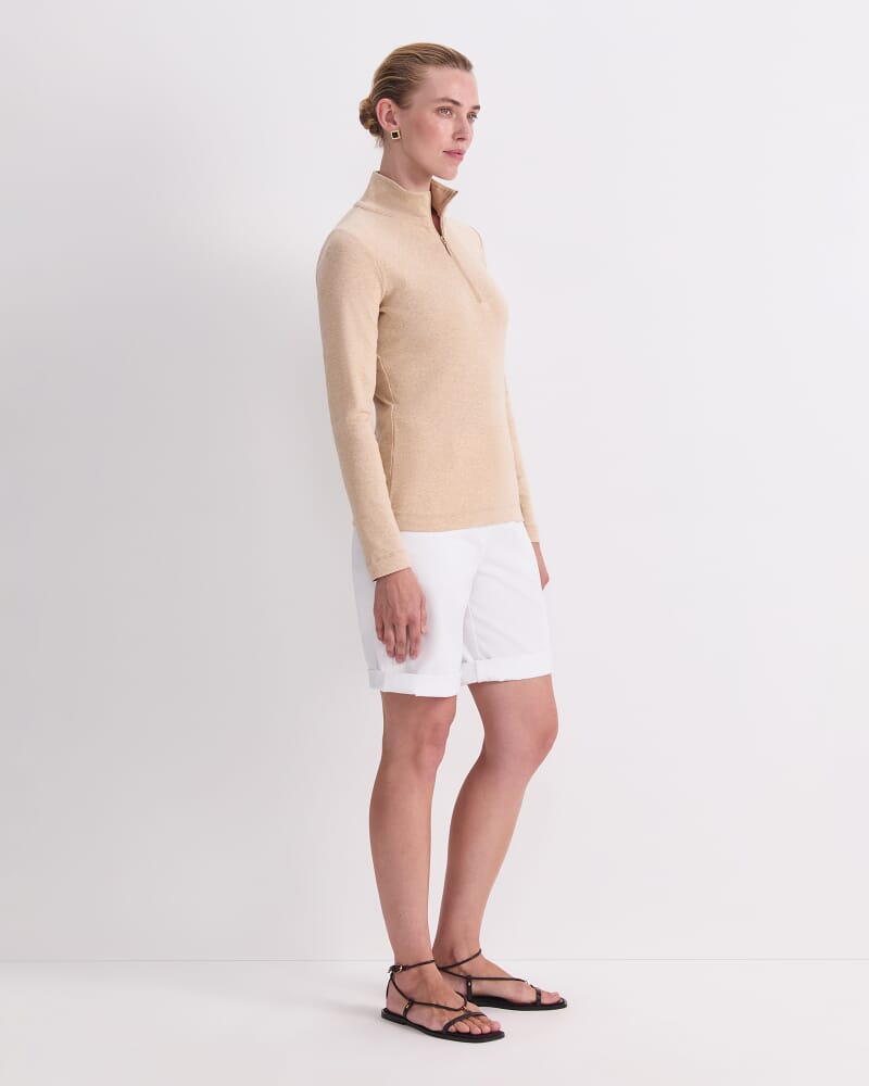 Lucy Zip Funnel Neck Top in CAMEL MELANGE