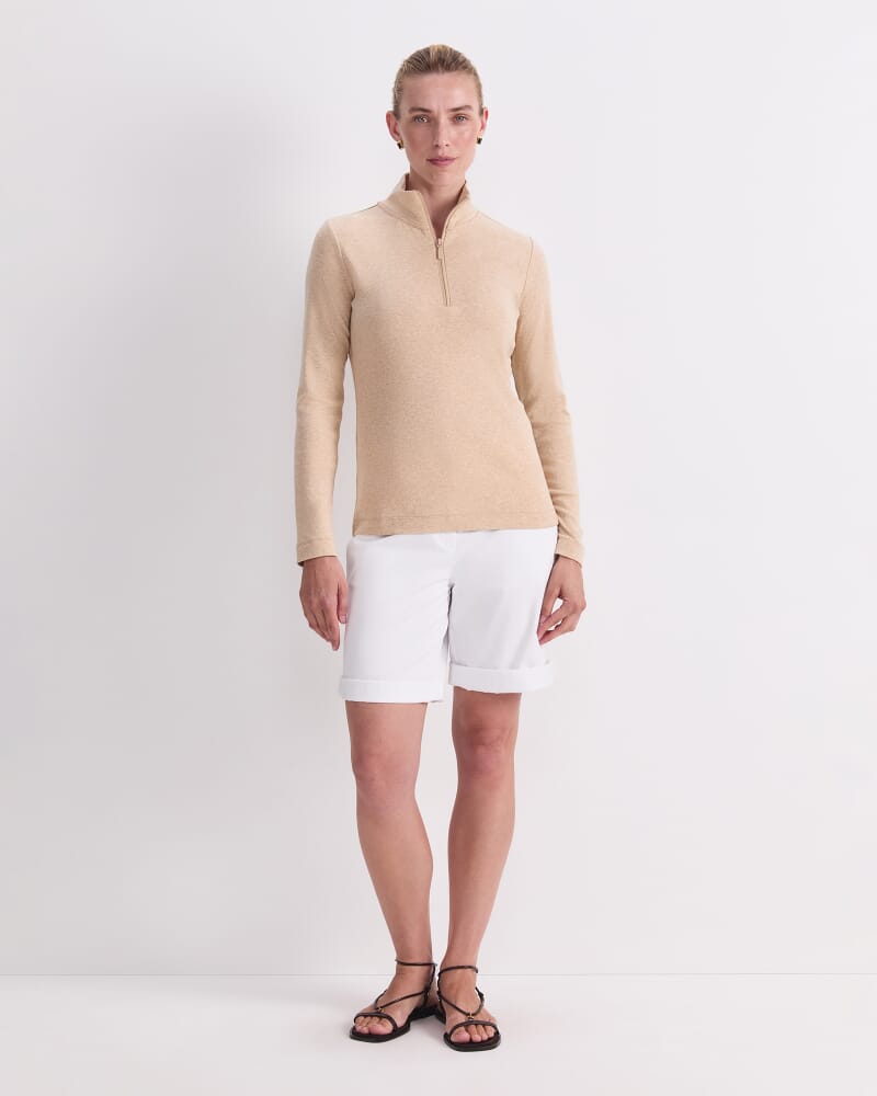 Lucy Zip Funnel Neck Top in CAMEL MELANGE