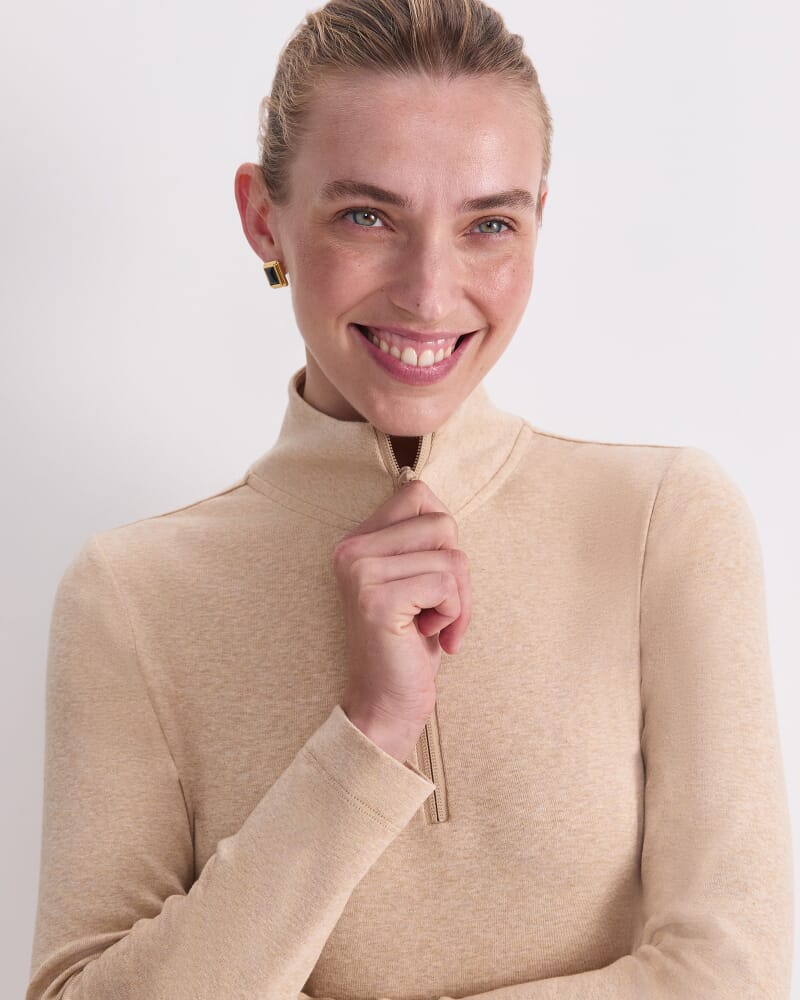 Lucy Zip Funnel Neck Top in CAMEL MELANGE